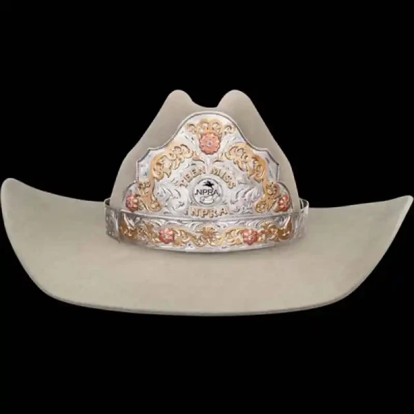 Celebrate your royalty with the silver plated Rose Dunn Rodeo Queen Crown - featuring intrinte bronze scrollwork and copper flowers in a hand engraved silver base. Perfect for the youngest rodeo queens! 